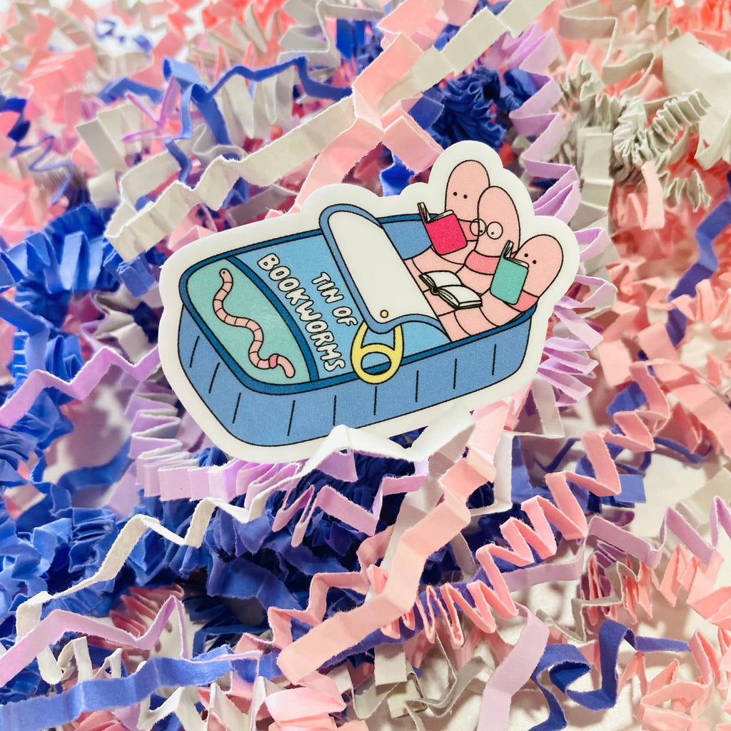 Cute Tin of Bookworms - Die Cut sticker
