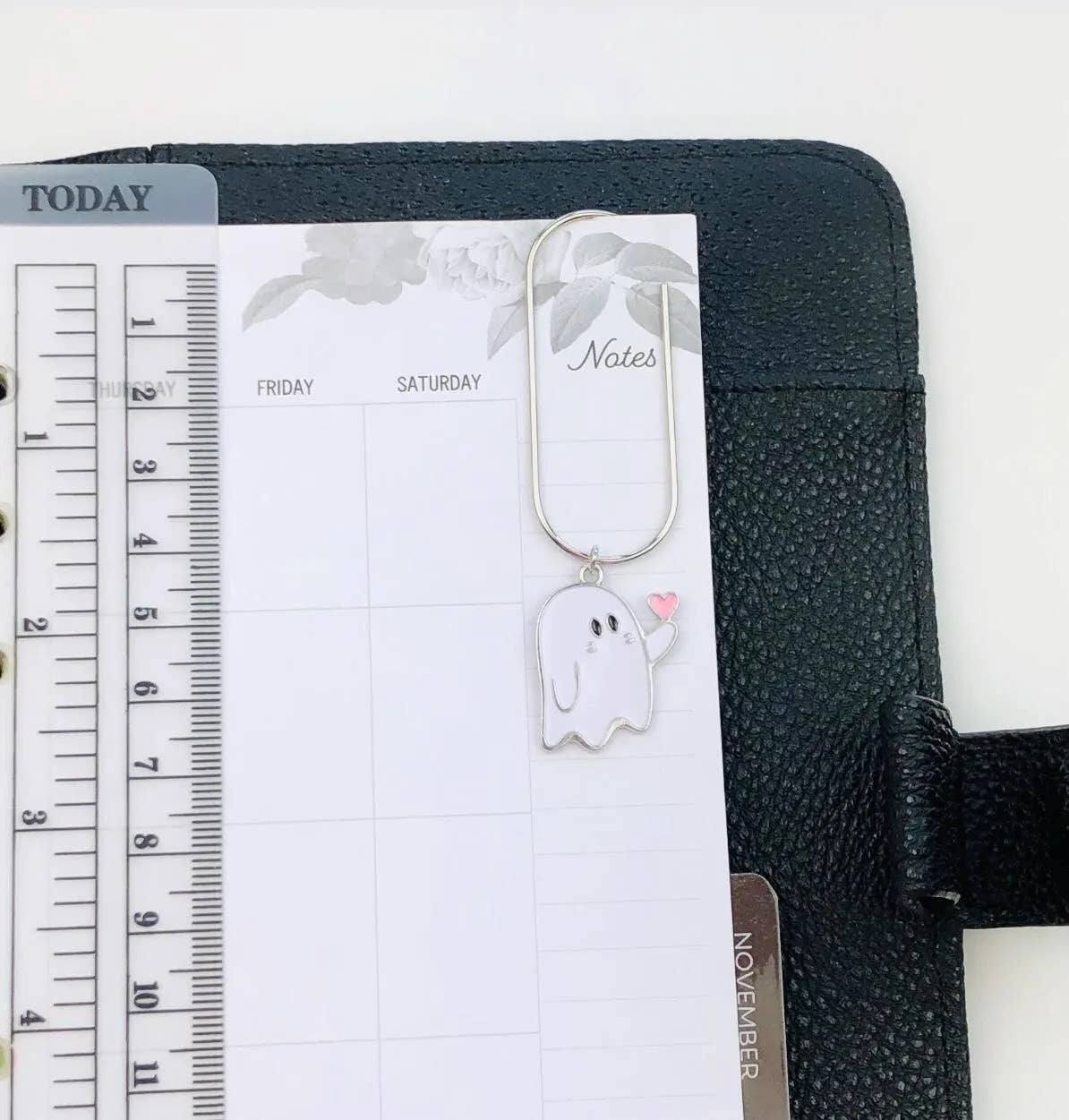 Ghost Heart Charm Paperclip, Spooky Bookish Notebook Clip