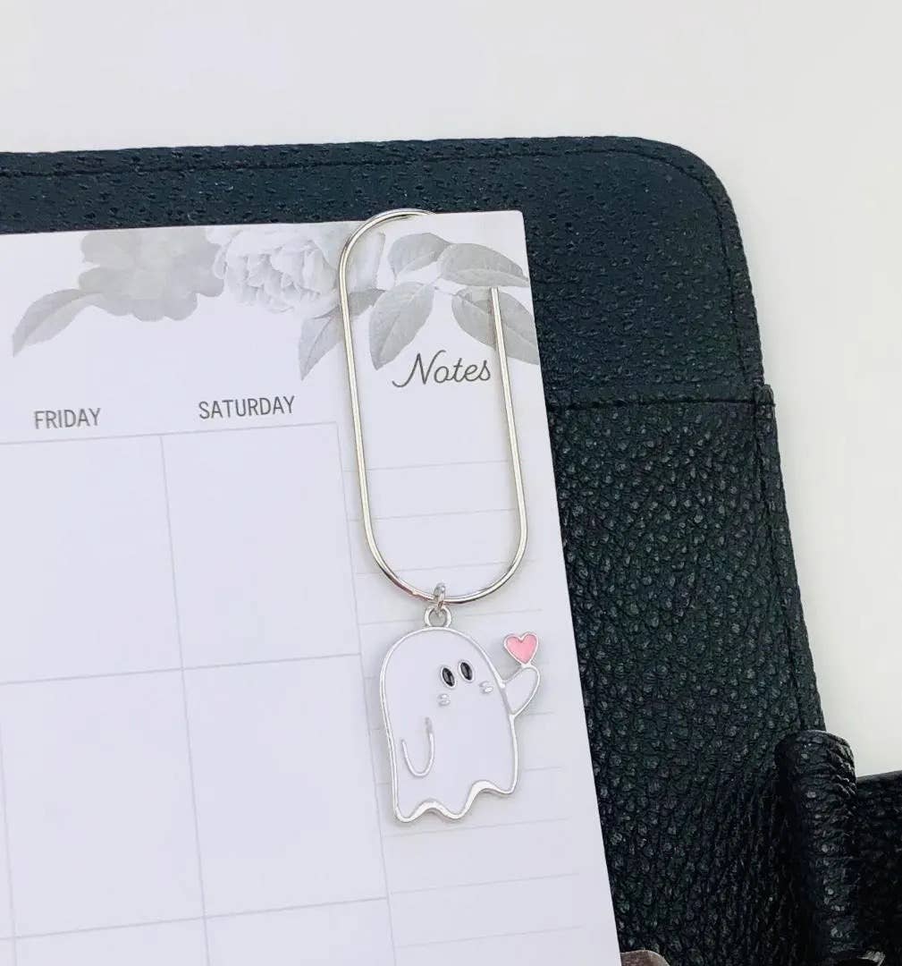 Ghost Heart Charm Paperclip, Spooky Bookish Notebook Clip