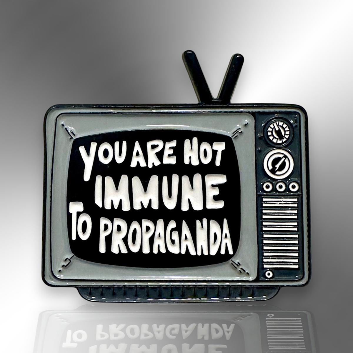 You Are Not Immune To Propaganda Retro Television Pin