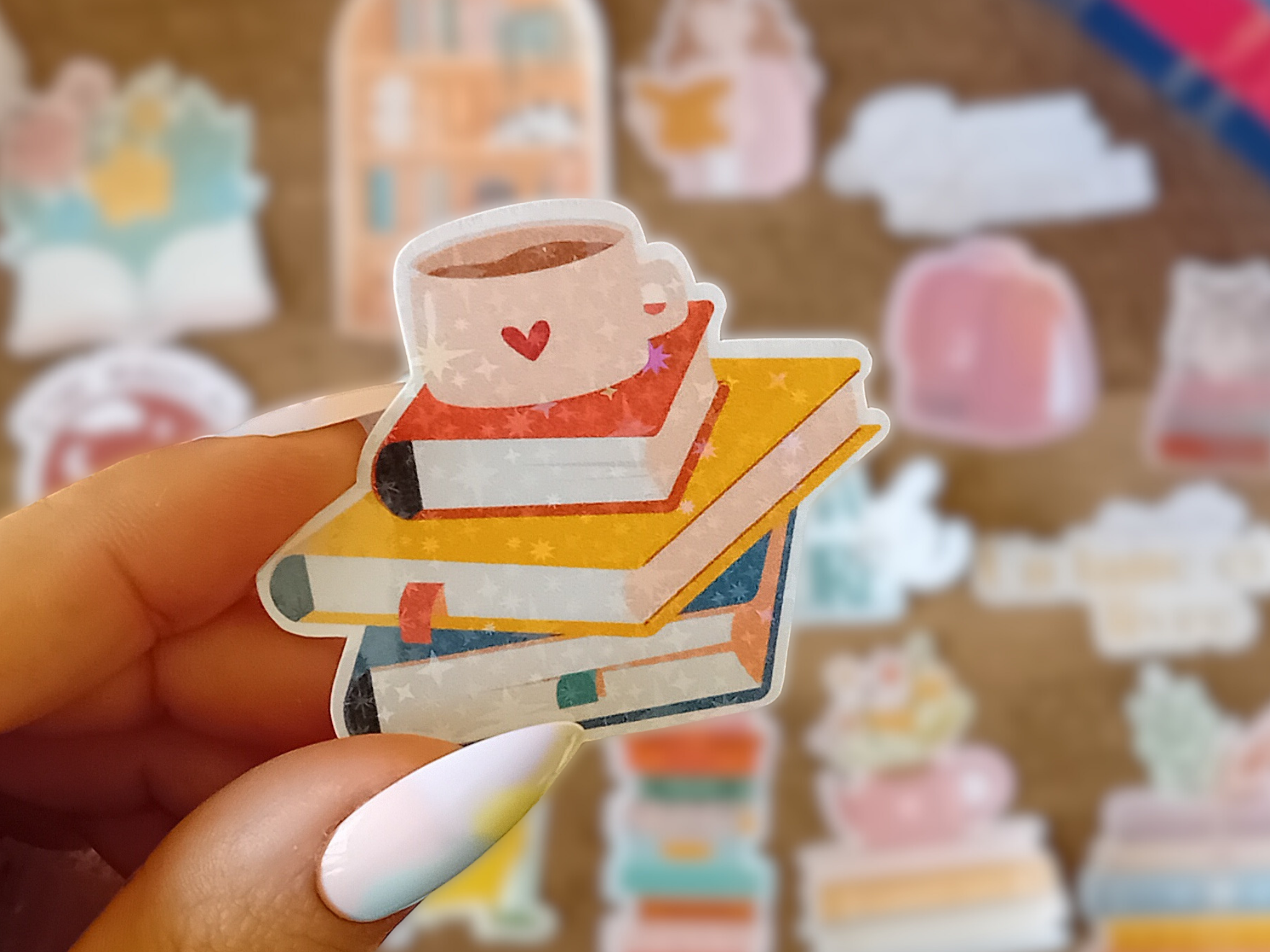 Books and Tea Cup - Holographic Sticker