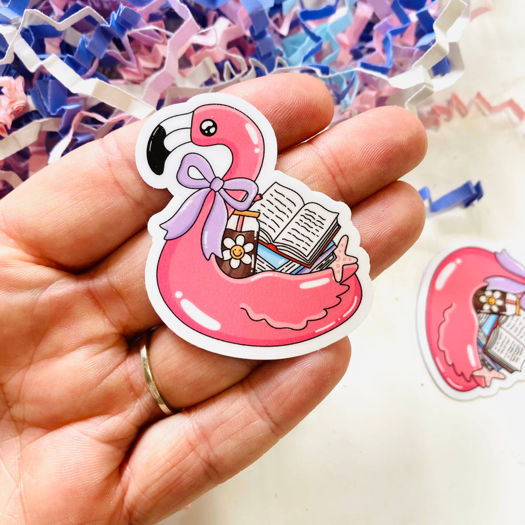 Flamingo Bookish Floaty - Die Cut Sticker
