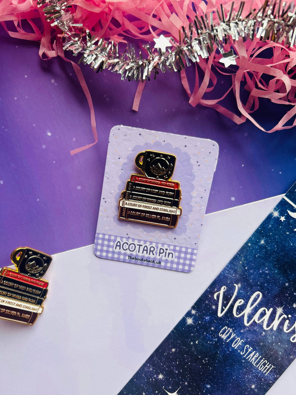 ACOTAR Inspired Book Stack & Teacup Enamel Pin – Fantasy Reader Bookish Pin