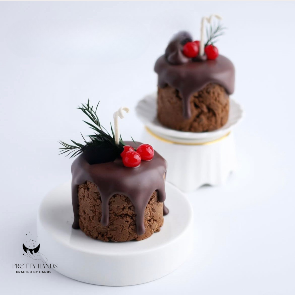 Set Of Two Christmas Cake Candles | Handmade Soy Candle