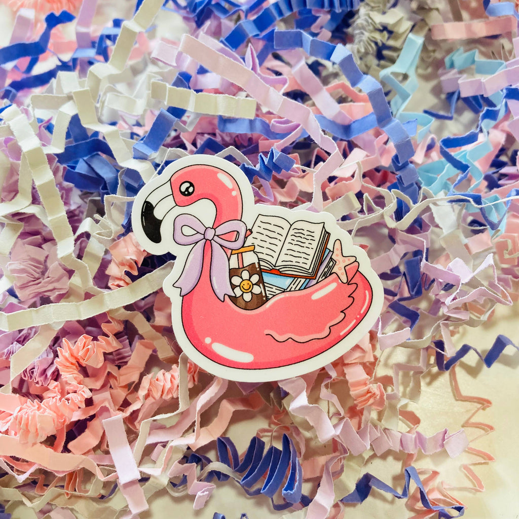 Flamingo Bookish Floaty - Die Cut Sticker