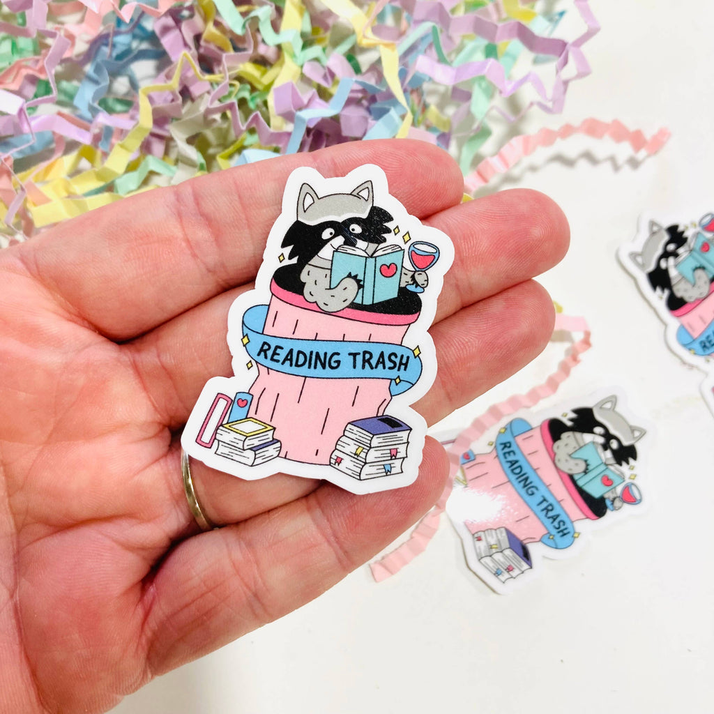 Reading Trash Raccoon - Die Cut Sticker