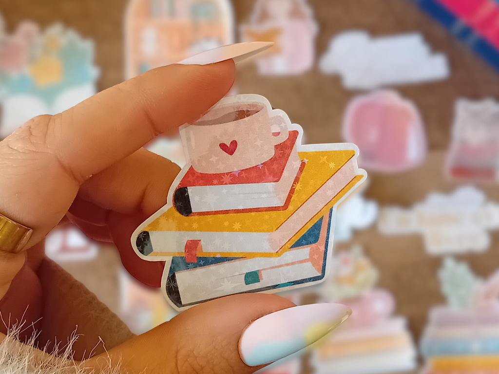 Books and Tea Cup - Holographic Sticker