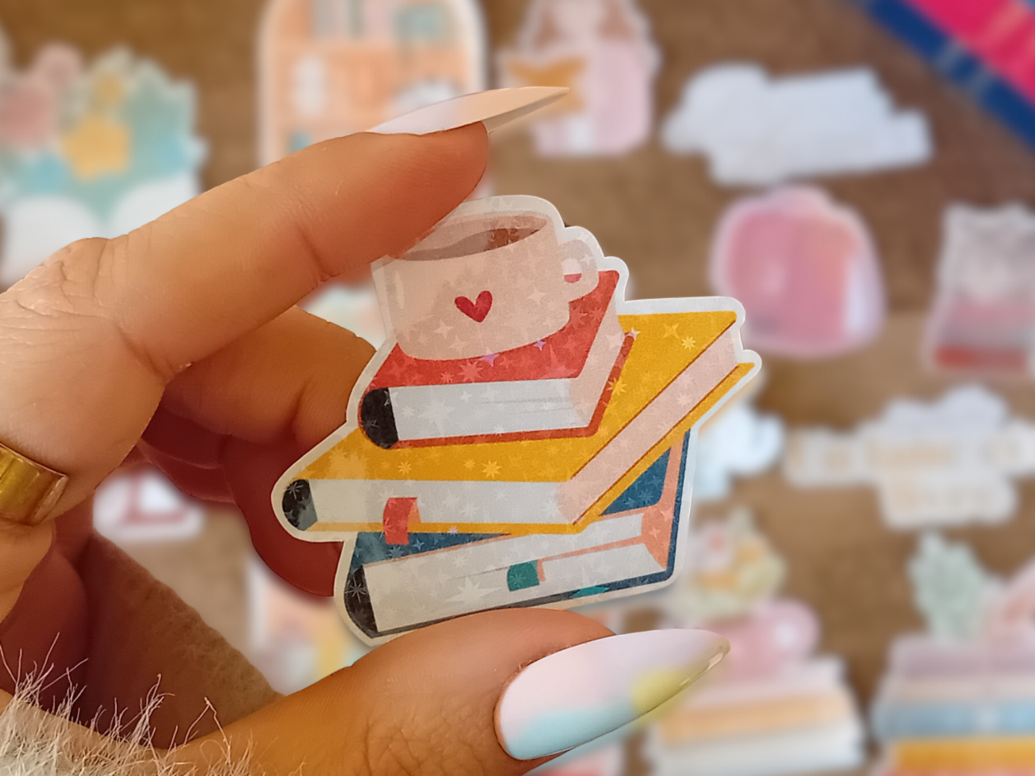 Books and Tea Cup - Holographic Sticker