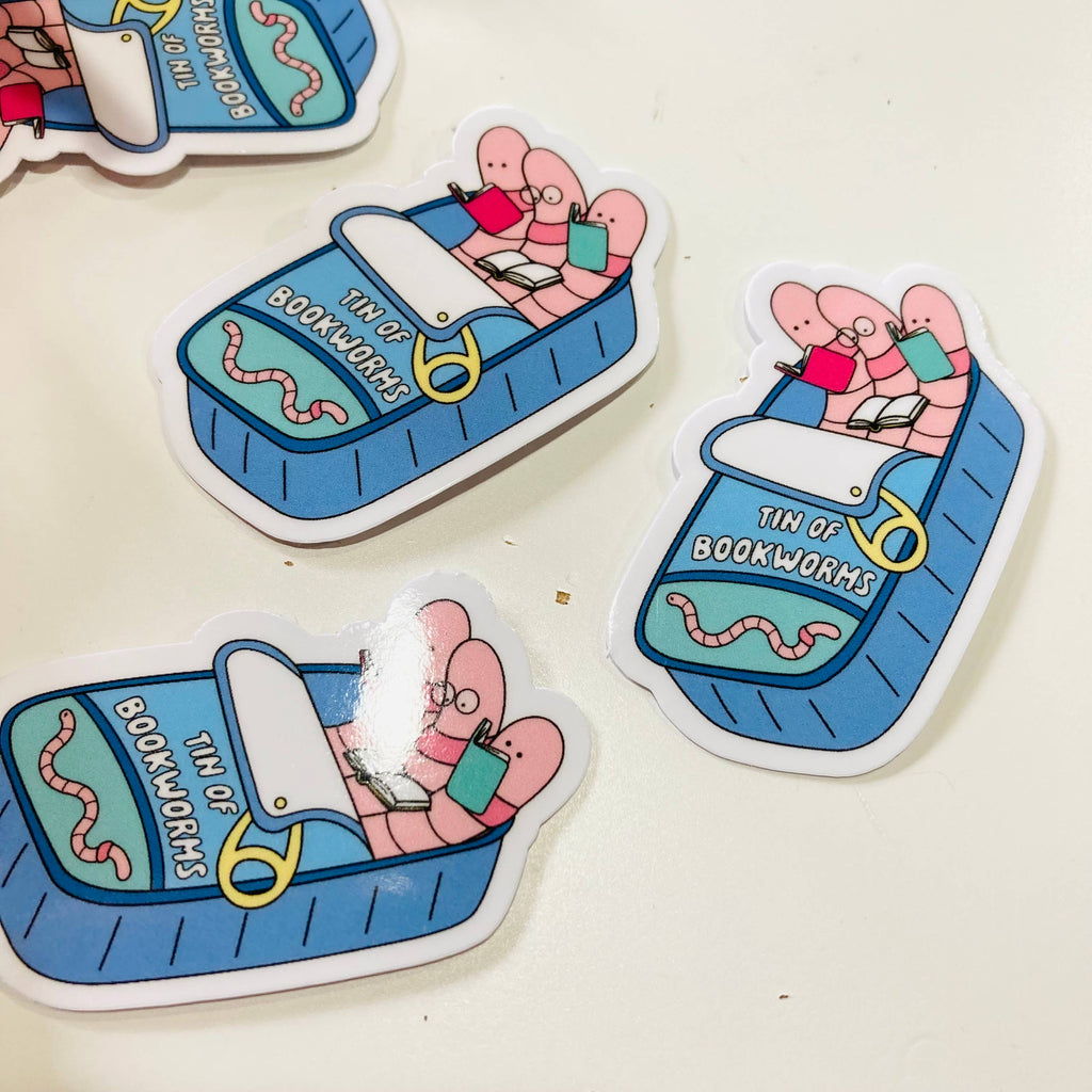Cute Tin of Bookworms - Die Cut sticker