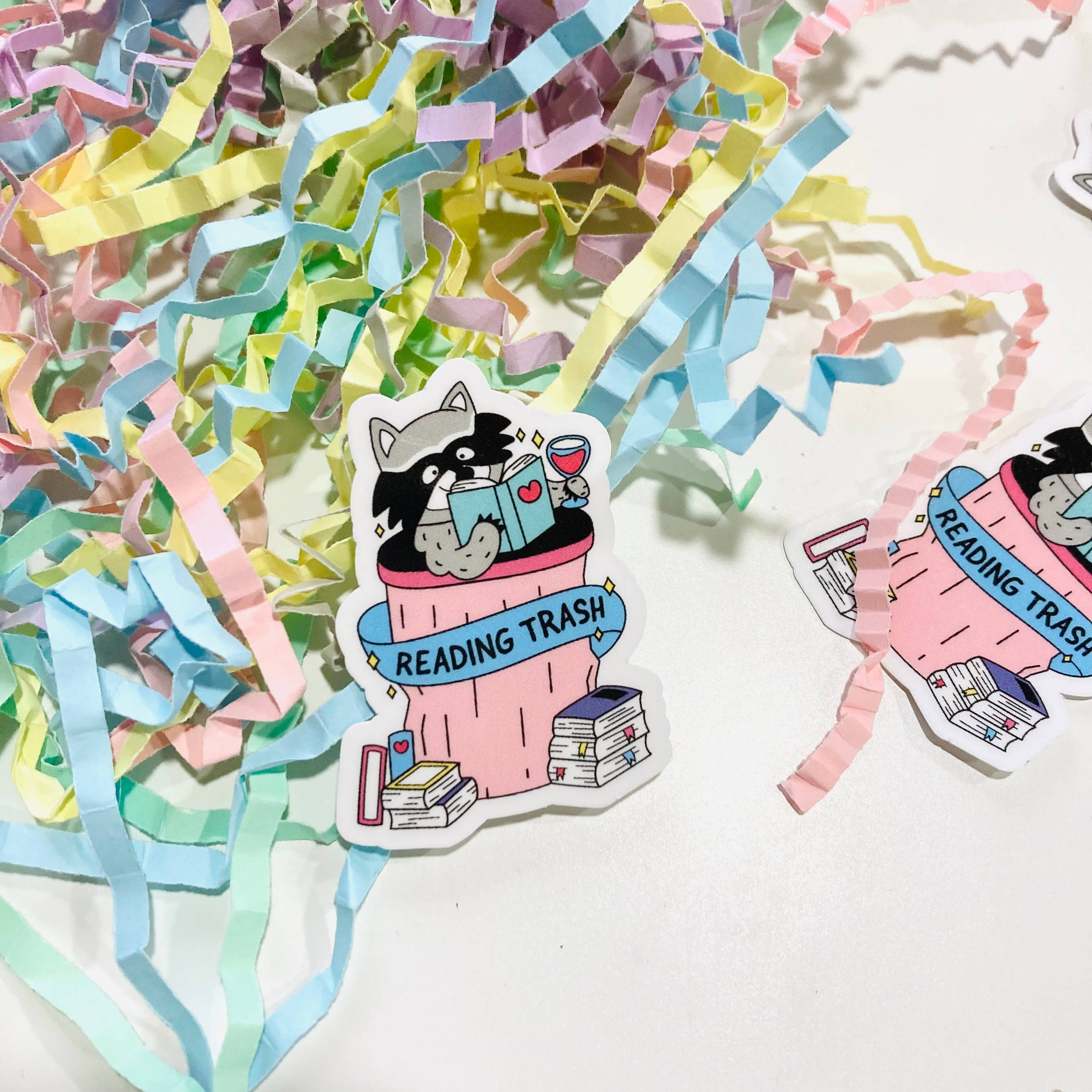 Reading Trash Raccoon - Die Cut Sticker