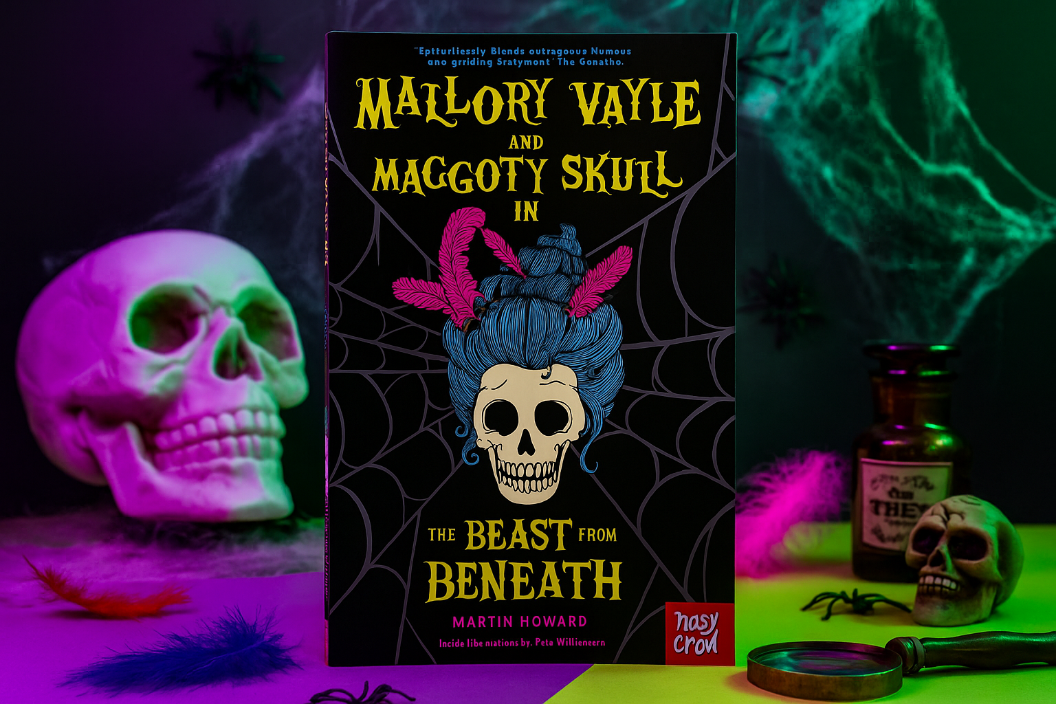 Book cover of 'The Beast from Beneath' by Mallory Vayle and Maggoty Skull with a skull and potion bottle in the background.