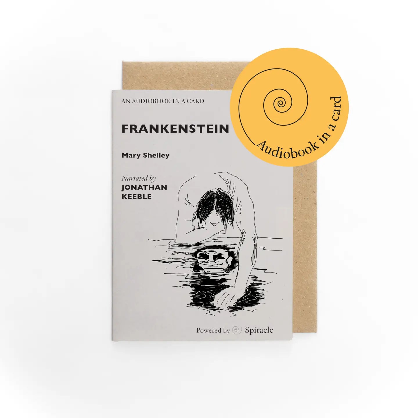Audiobook in a card packaging with 'Frankenstein' by Mary Shelley on a white background.
