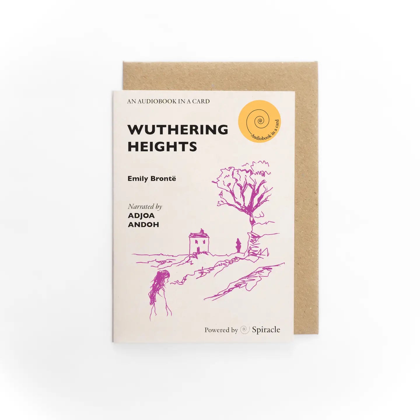 Card with 'Wuthering Heights' by Emily Bronte on a white background