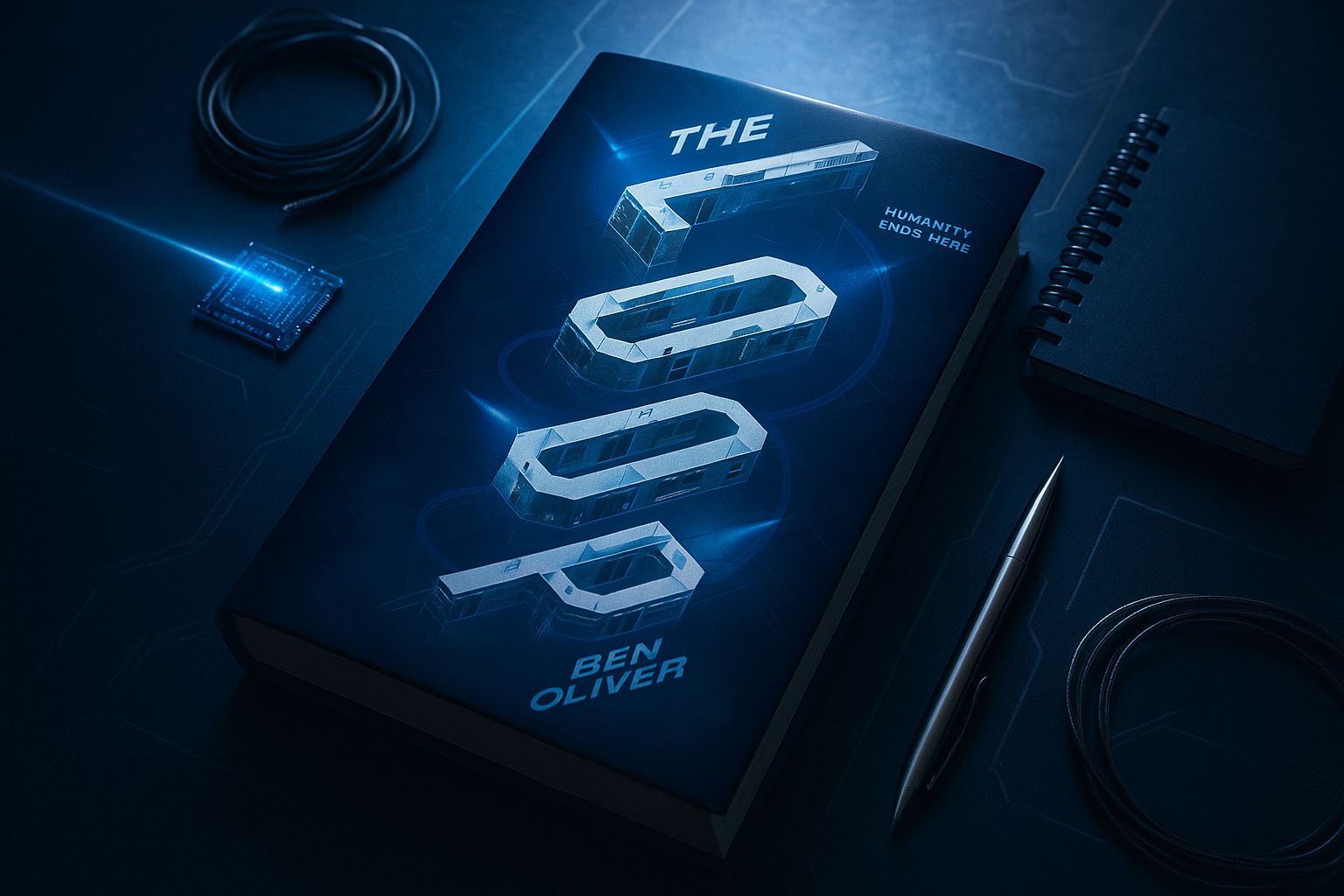 Book titled 'The Loop' by Ben Oliver on a dark surface with blue lighting
