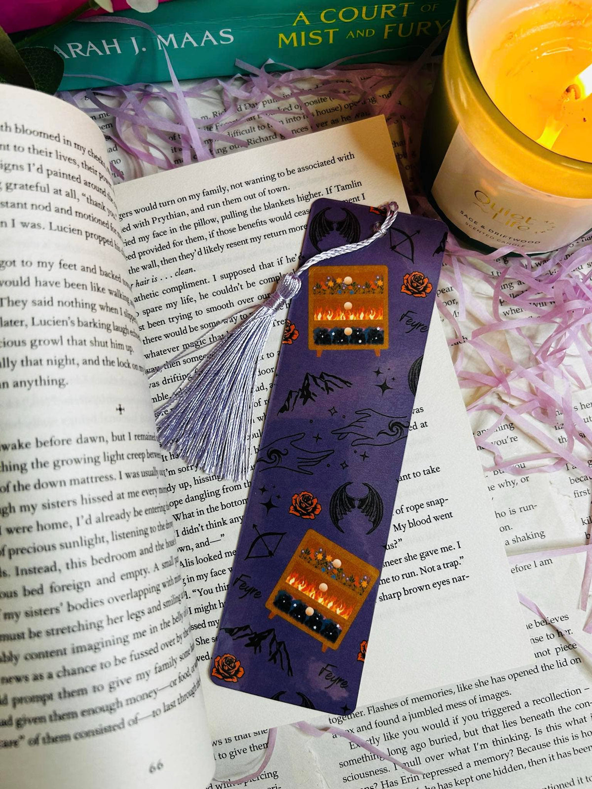 Feyre ACOTAR Bookmark – Drawers, Bat Wings, Mountains & Stars