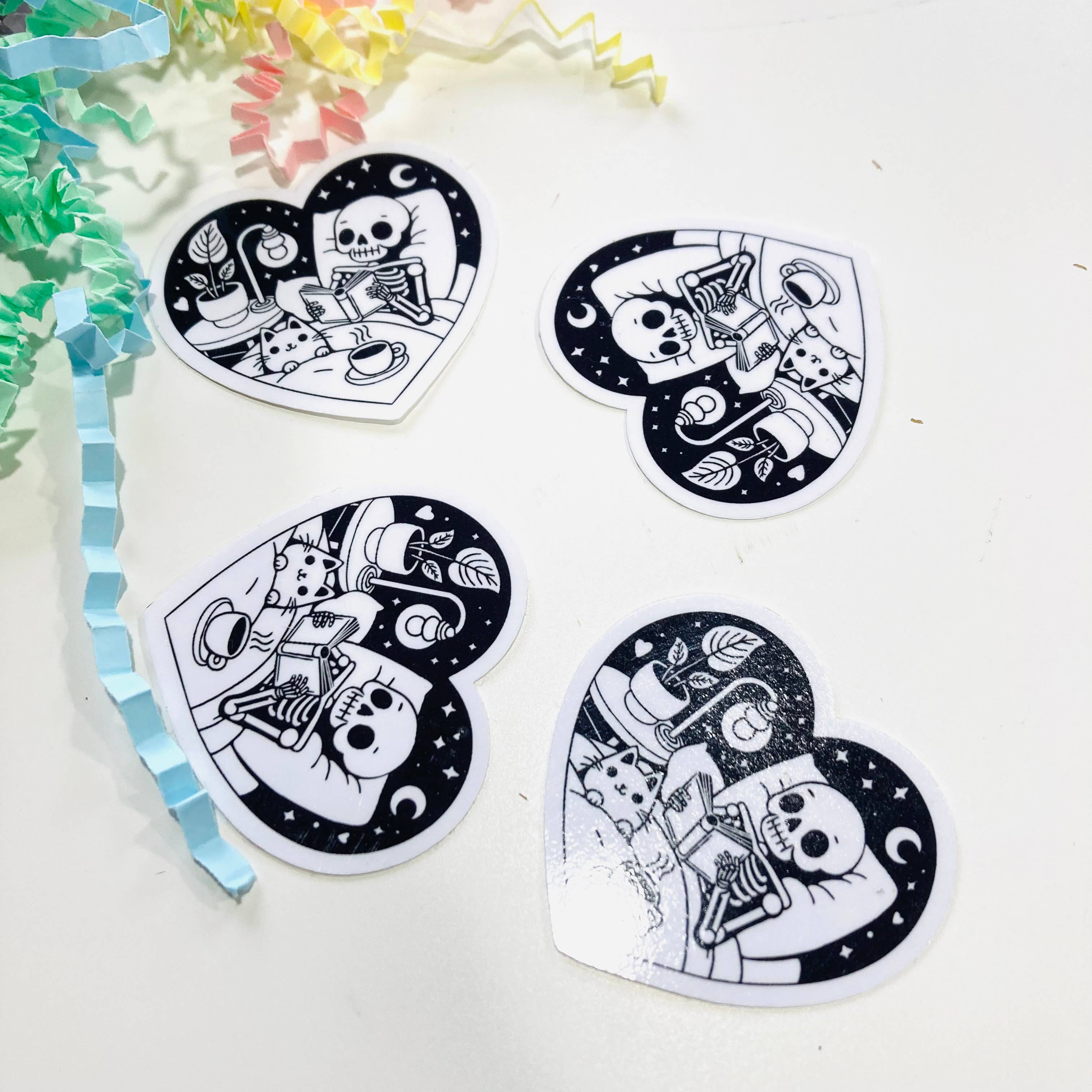 Cute Skeleton Reading a Book - Die Cut Sticker