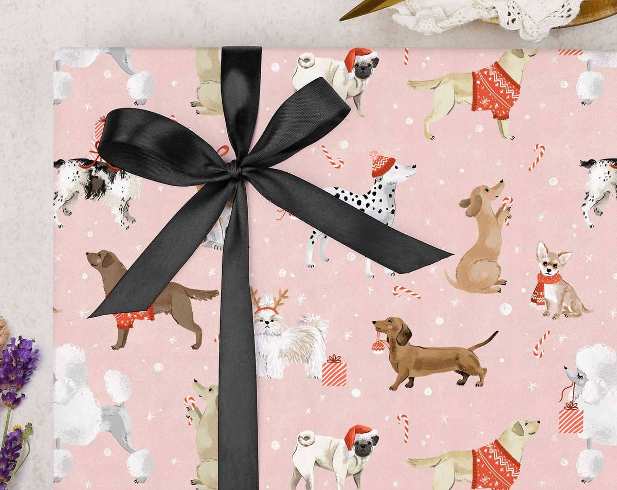 Pink Dog Christmas Wrapping Paper | Gift Wrap