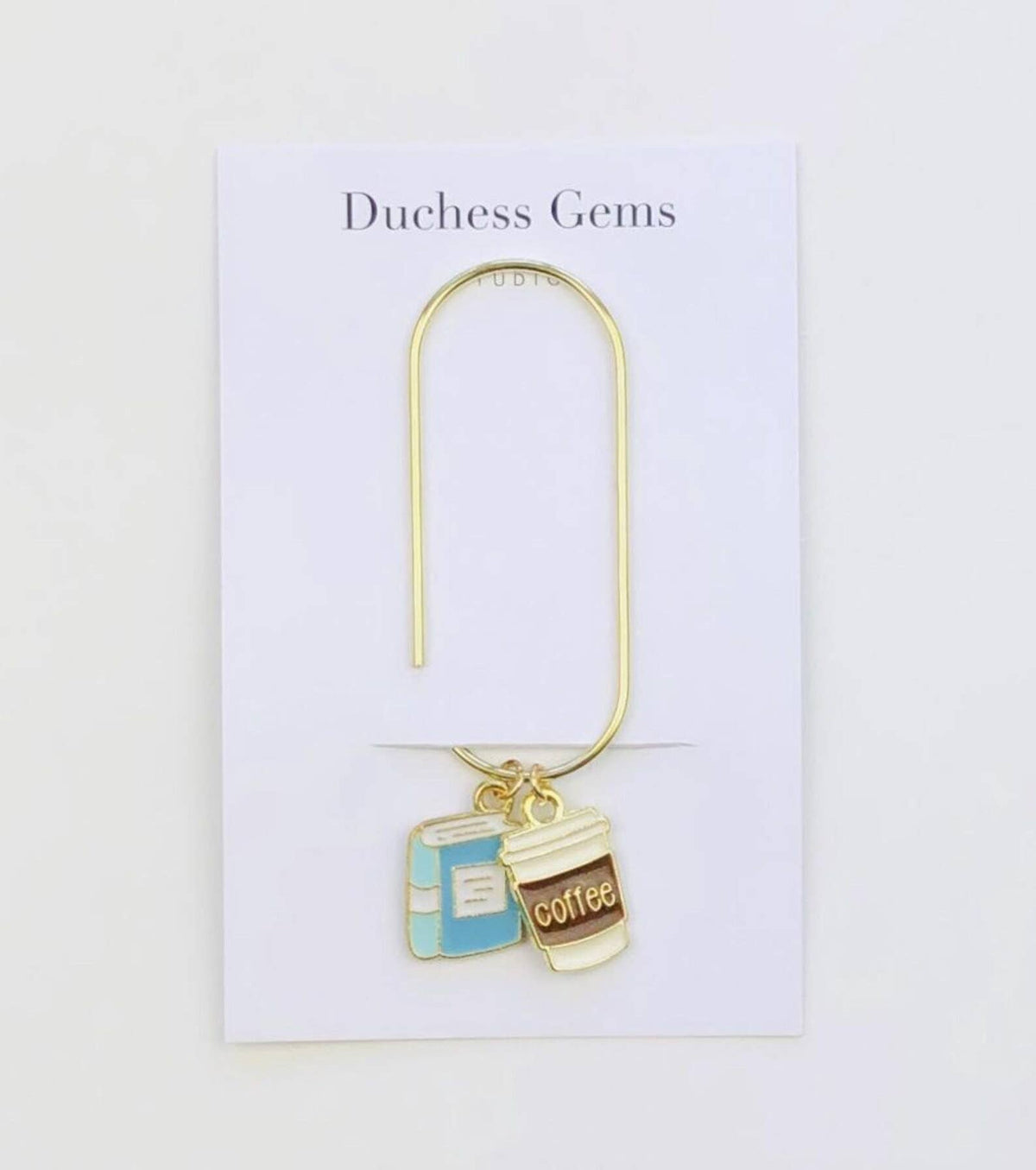 Blue Book And Coffee Charm Book Paperclip, Bookish Bookmark