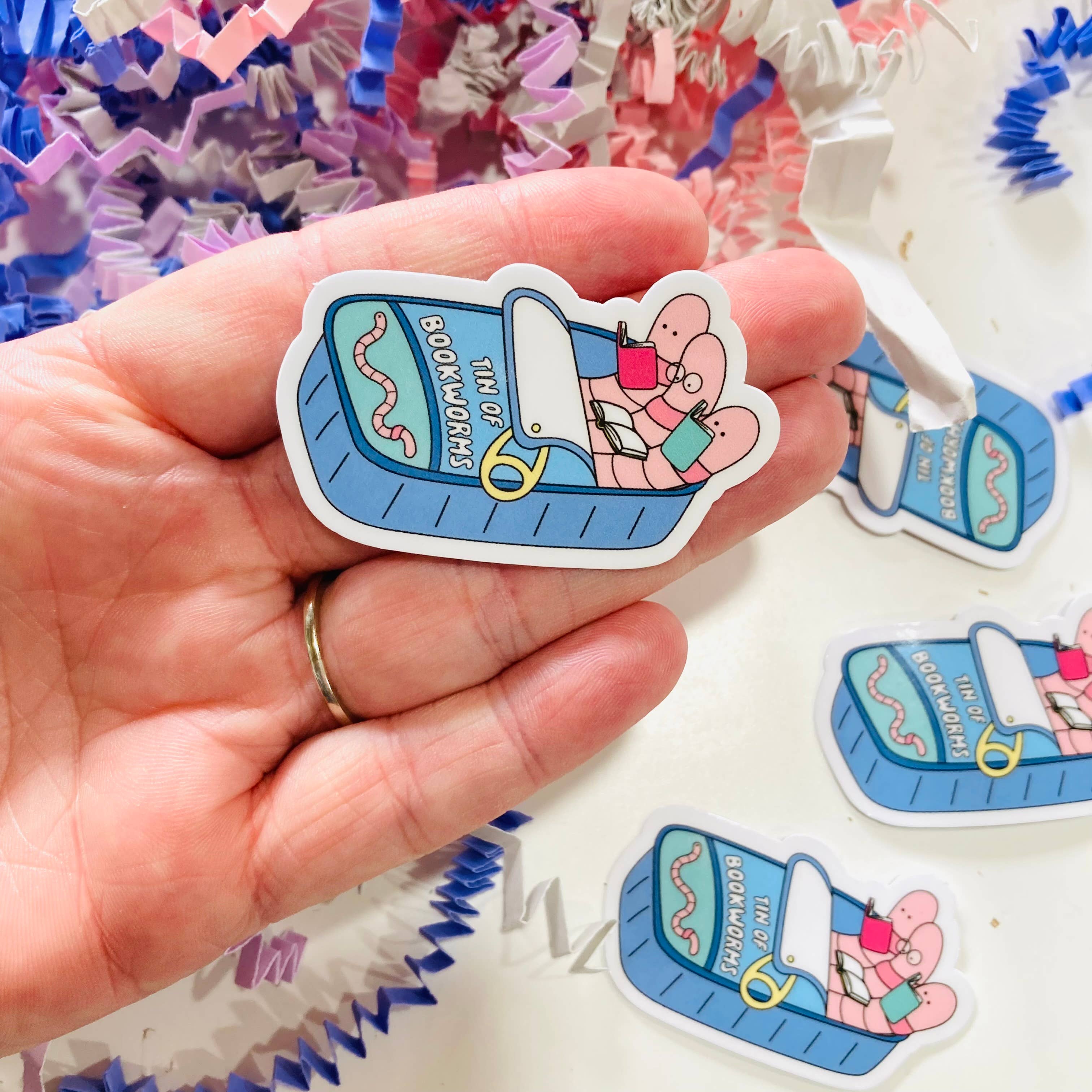 Cute Tin of Bookworms - Die Cut sticker